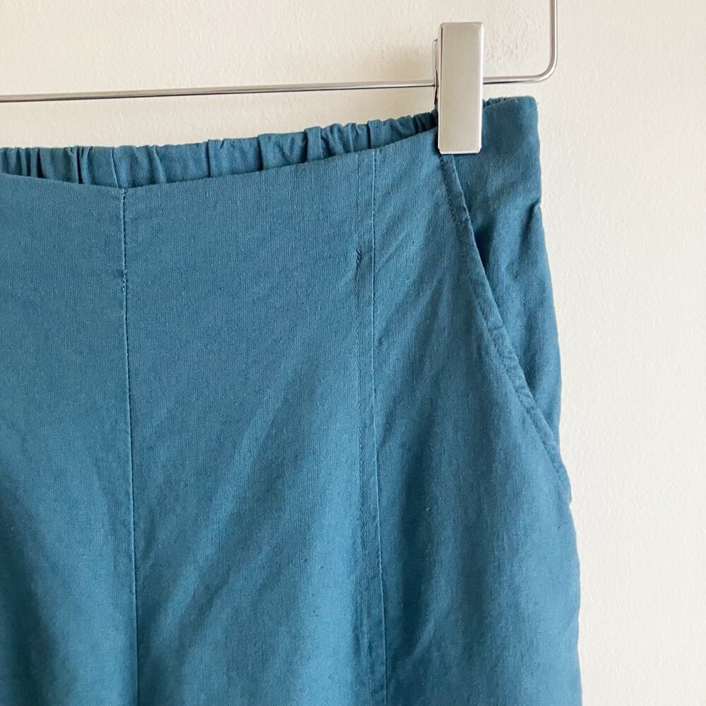 H/G Split Front Pants Womens Sz Small Linen Blend Blue High Rise Wide Leg Slit - Picture 5 of 7